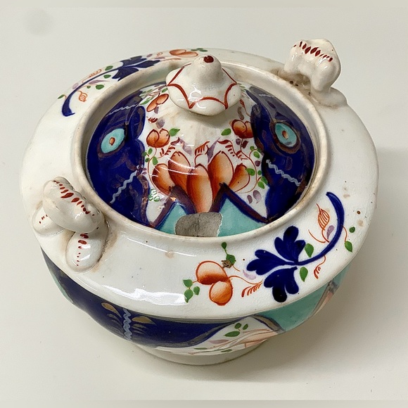 19th Century Antique Gaudy Welsh Unrecorded Pattern Finial Lidded Sugar Bowl - Picture 9 of 15